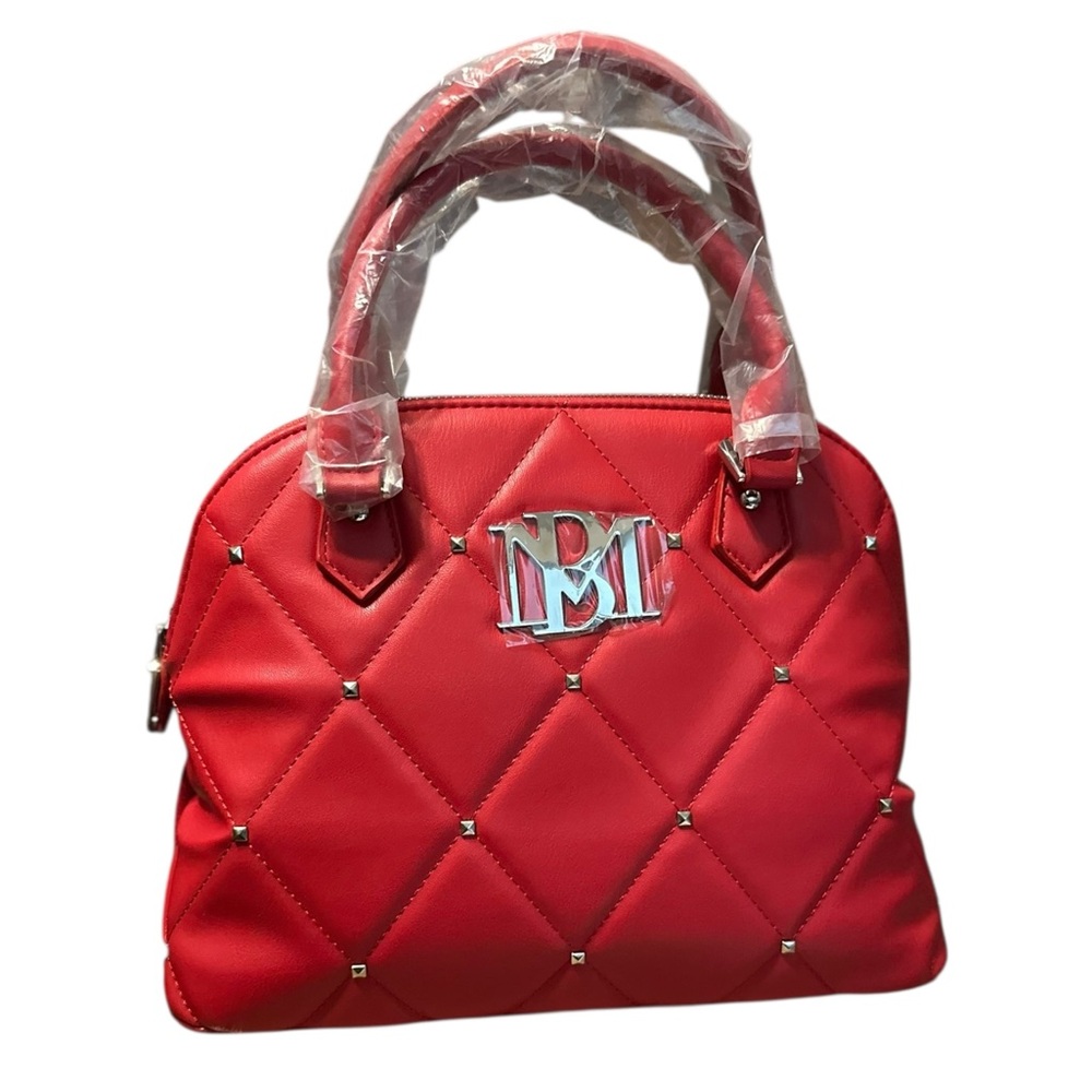 Badgley Mischka Red Quilted Satchel Crossbody | Silver Hardware | NWT - Picture 6 of 11